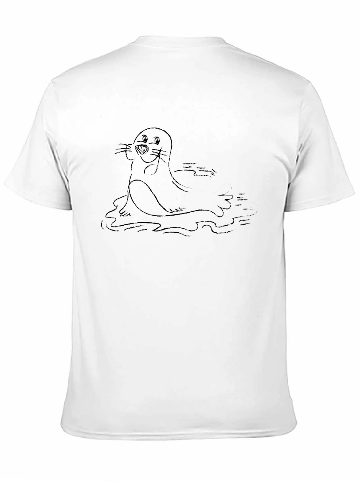Cartoon Seal Graphic Tee - Soft Black Cotton Blend product image 10