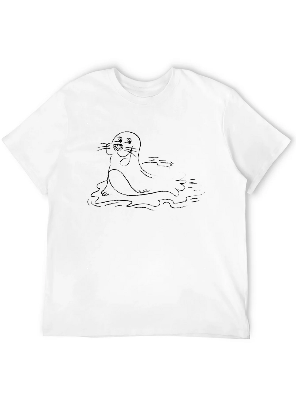 Cartoon Seal Graphic Tee - Soft Black Cotton Blend product image 11