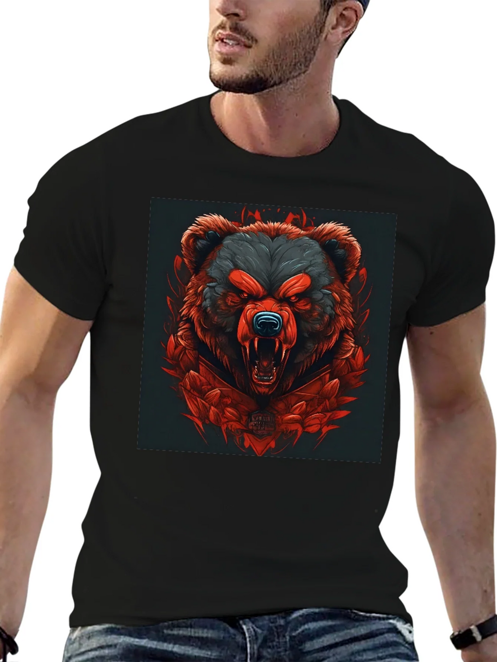 Raging Bear Graphic Tee - Black Cotton T-Shirt product image 6