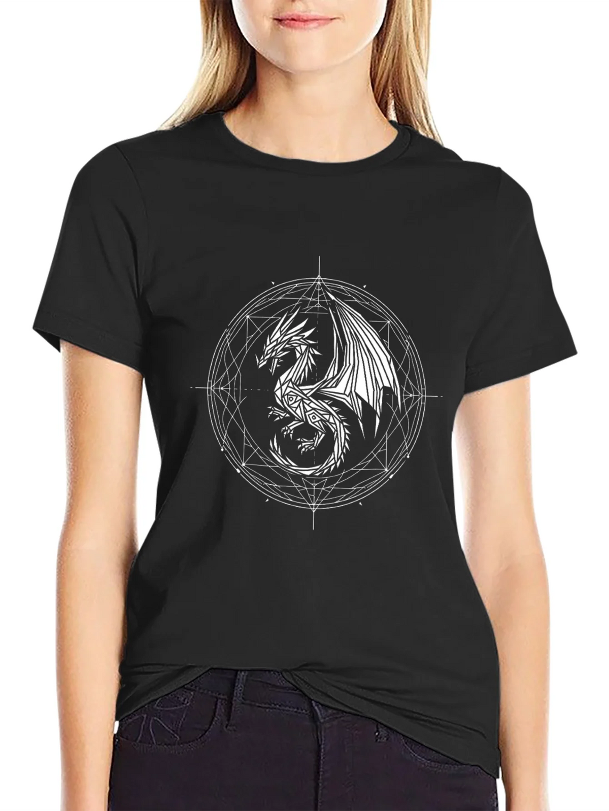 Dragon Geometric Design Black T-Shirt product image 2