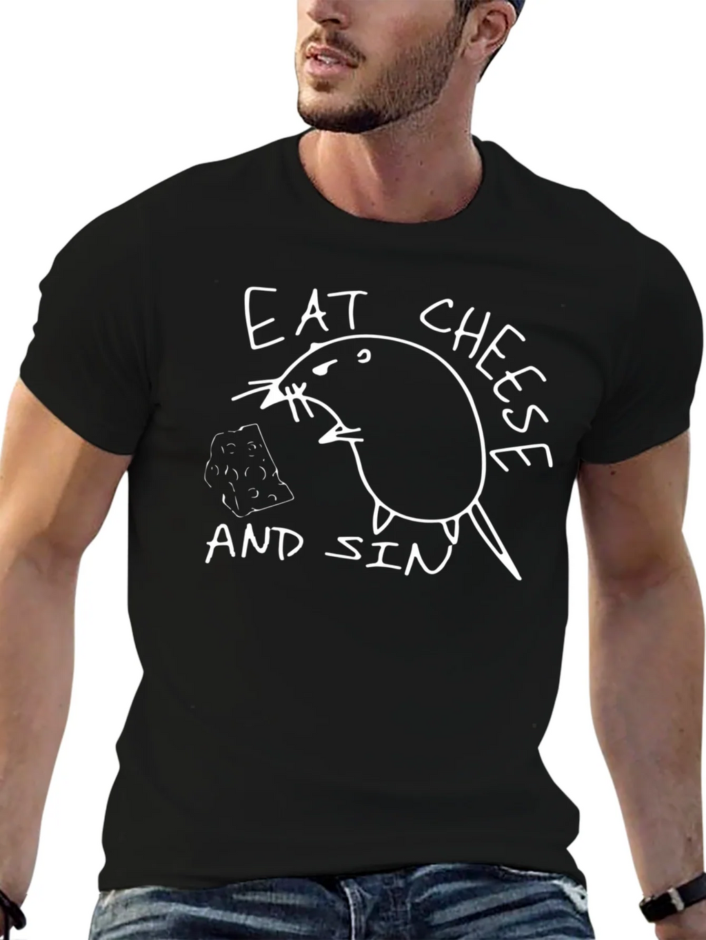 Eat Cheese and Sin Graphic Tee - Black product image 6