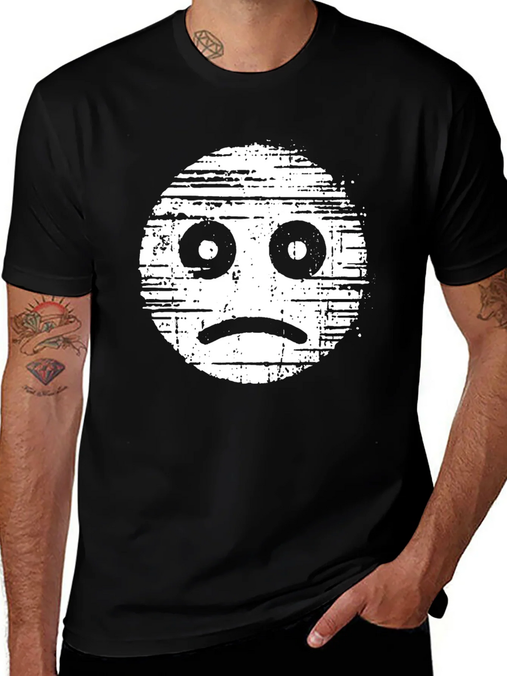 Sad Face Graphic Tee - Distressed Style product image 1