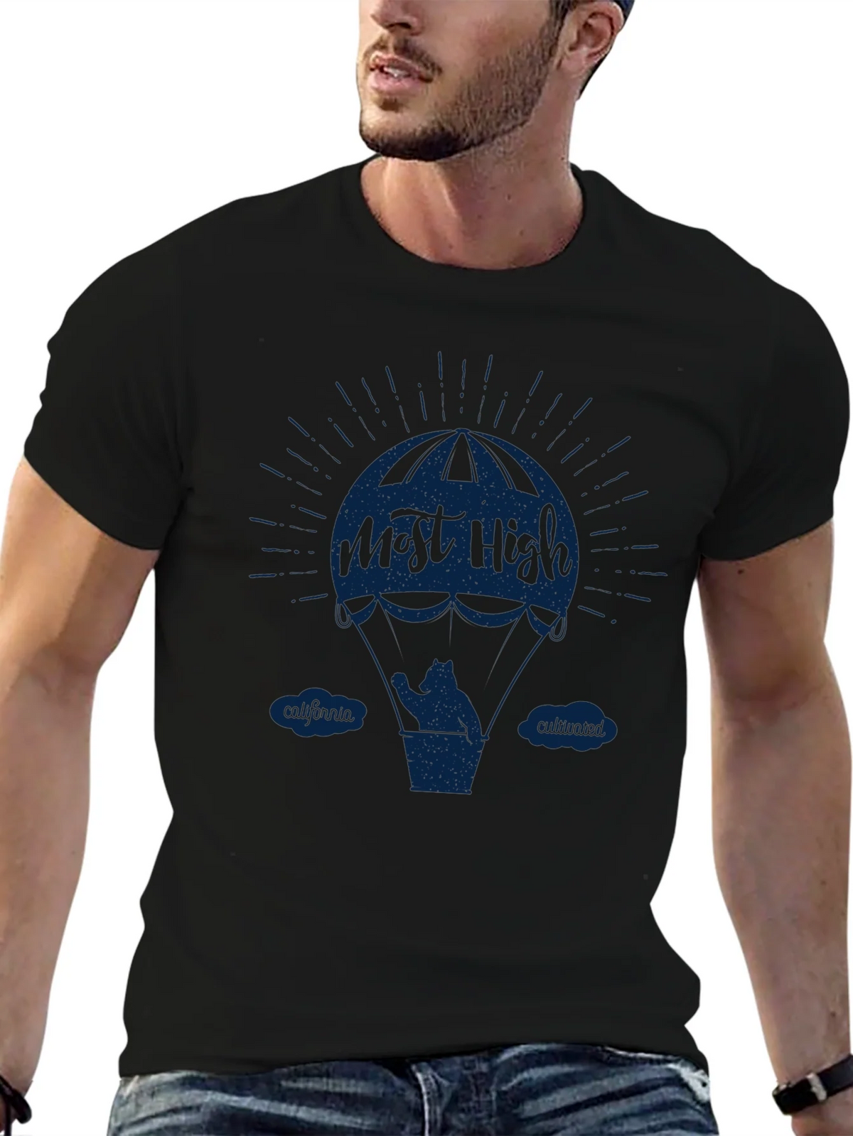 Most High California Bear Hot Air Balloon Black T-Shirt product image 6