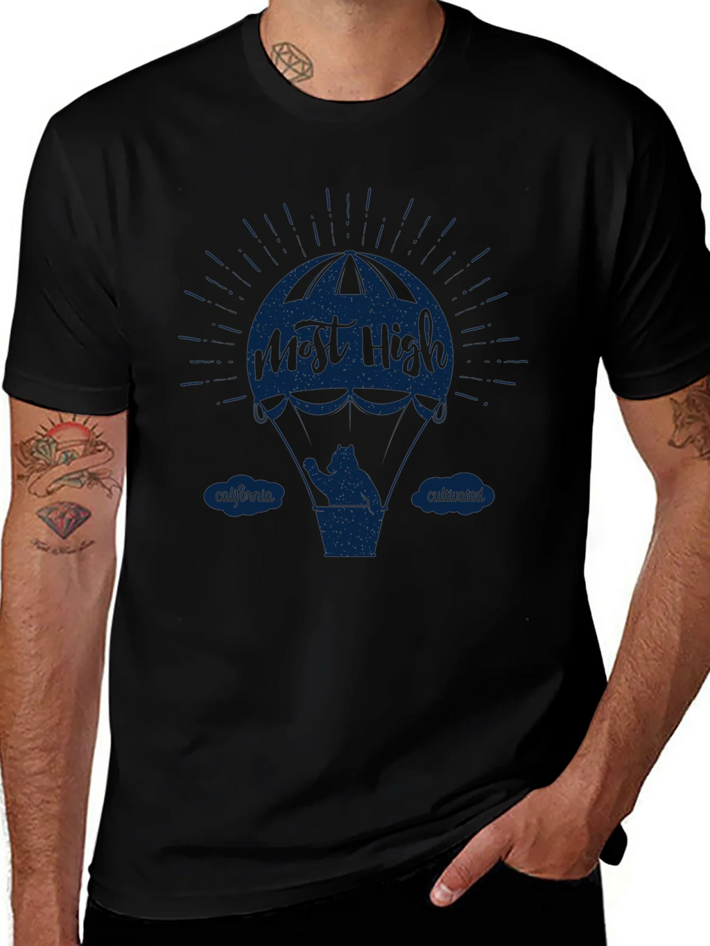 Most High California Bear Hot Air Balloon Black T-Shirt product image 1