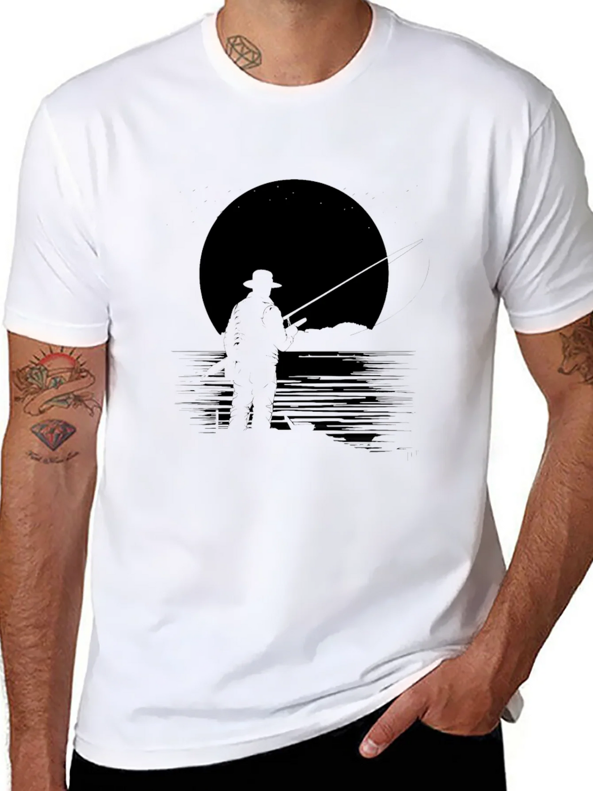 Mens Black Fishing Silhouette Graphic Tee product image 7