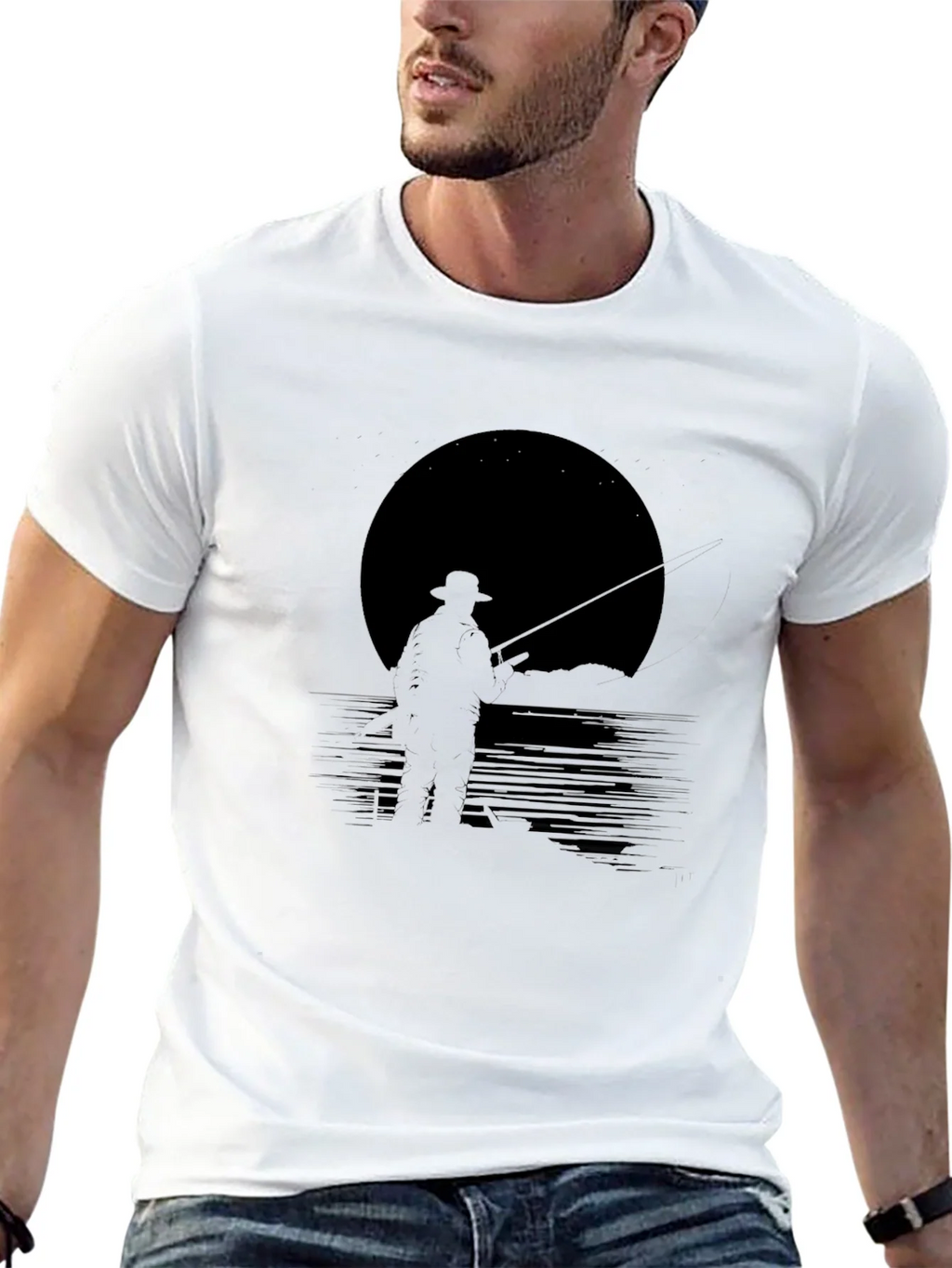 Mens Black Fishing Silhouette Graphic Tee product image 12