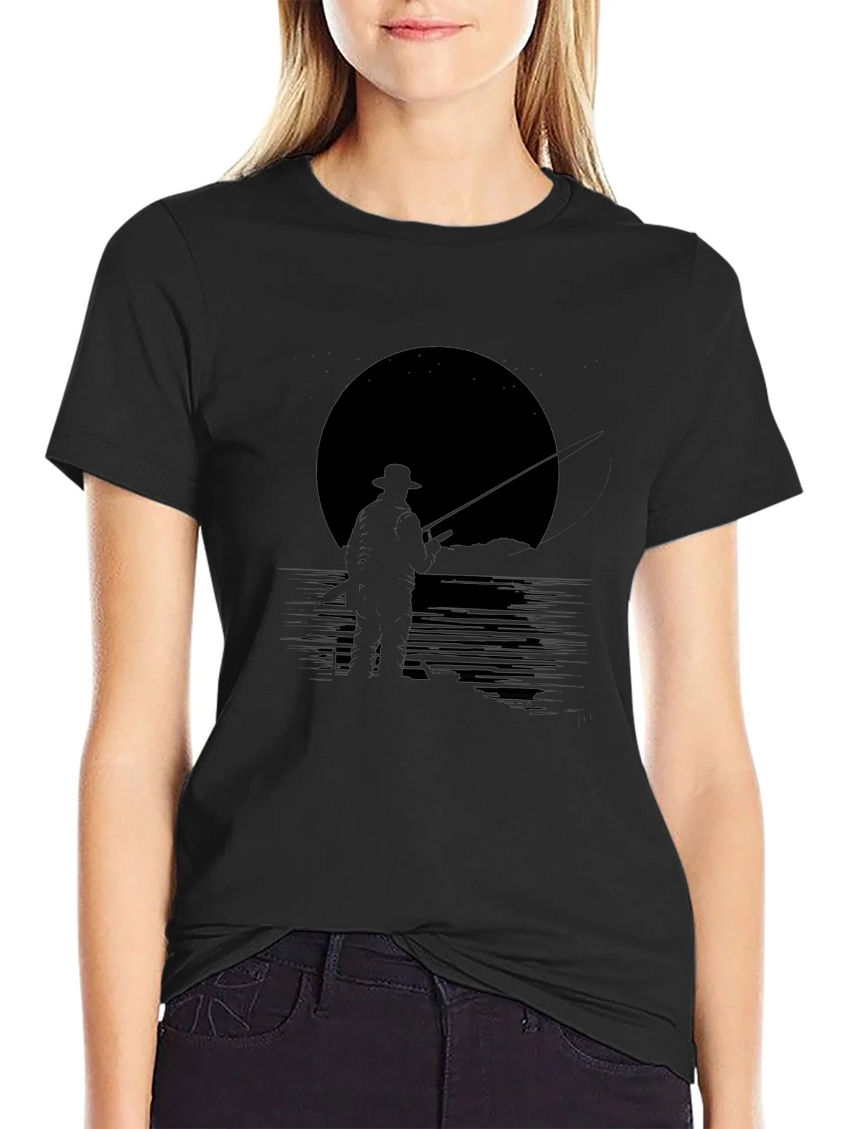 Mens Black Fishing Silhouette Graphic Tee product image 2