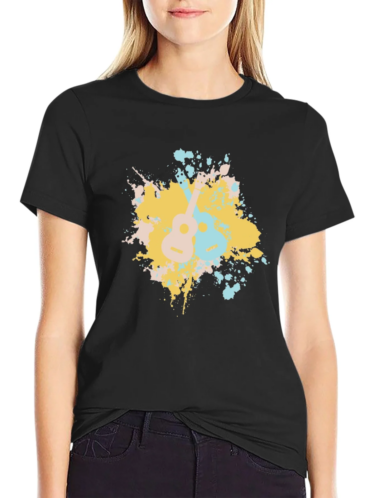 Ukulele Splash Graphic Tee - Black Cotton T-Shirt product image 2