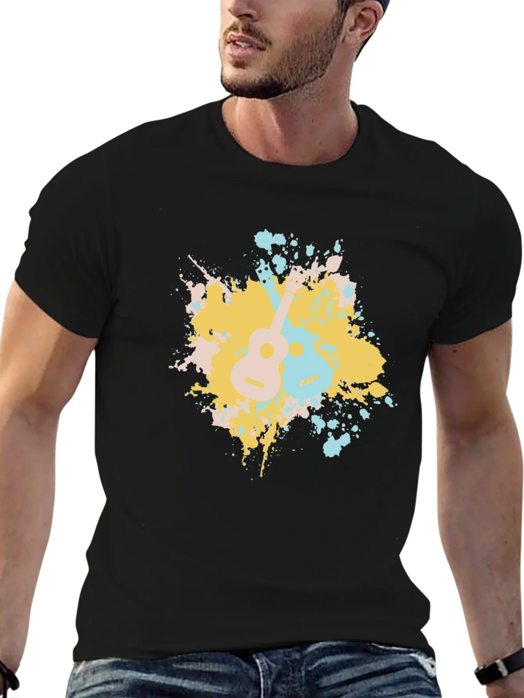 Ukulele Splash Graphic Tee - Black Cotton T-Shirt product image 5