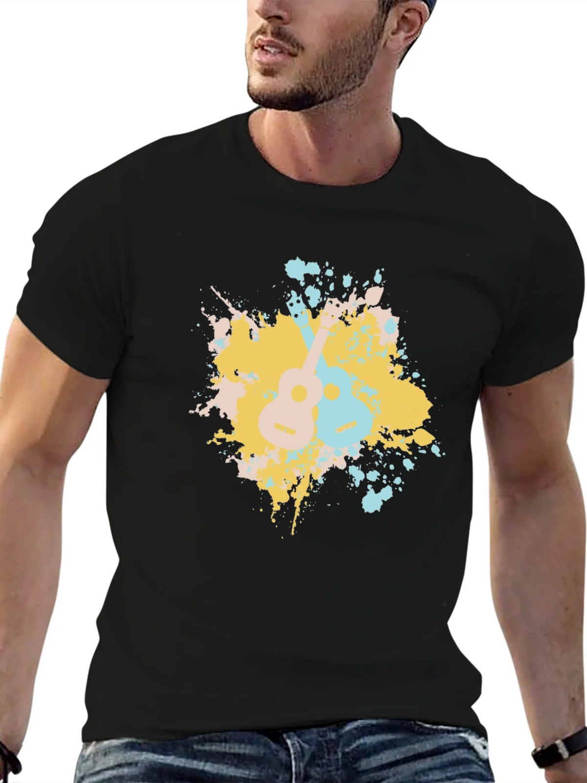 Ukulele Splash Graphic Tee - Black Cotton T-Shirt product image 5