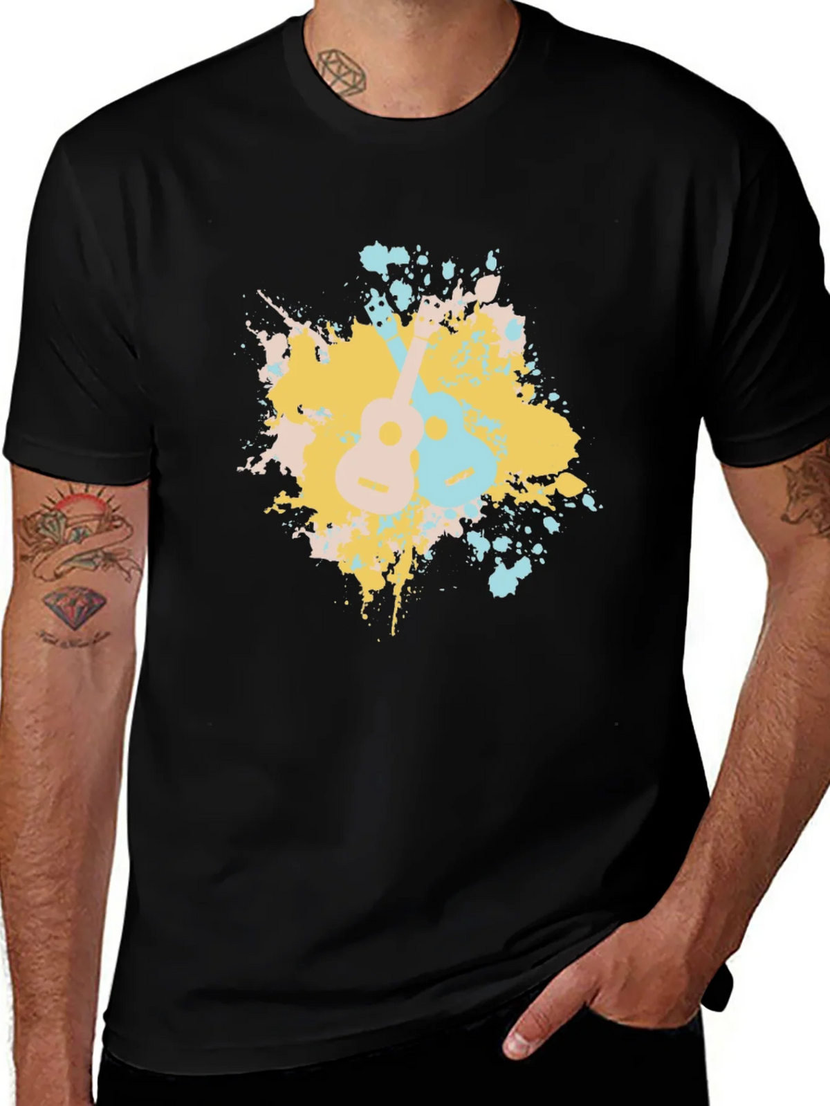 Ukulele Splash Graphic Tee - Black Cotton T-Shirt product image 1
