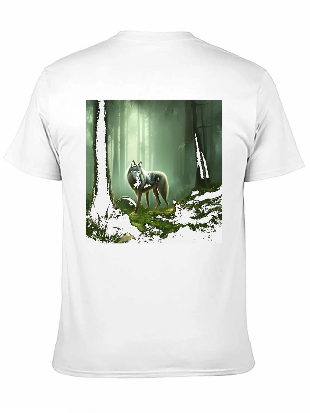 Wolf in Forest Graphic Print Black T-Shirt product image 10