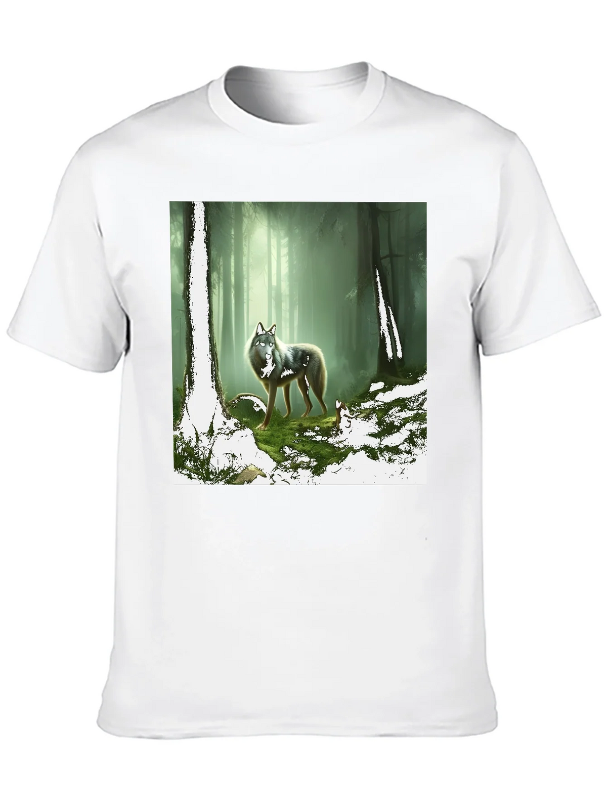 Wolf in Forest Graphic Print Black T-Shirt product image 9