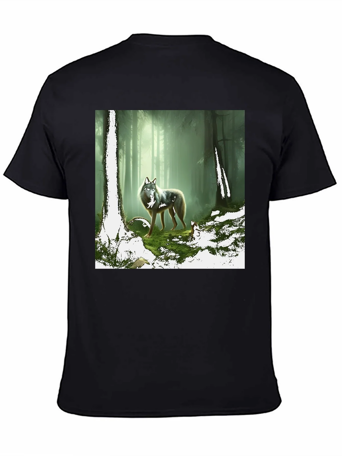 Wolf in Forest Graphic Print Black T-Shirt product image 4