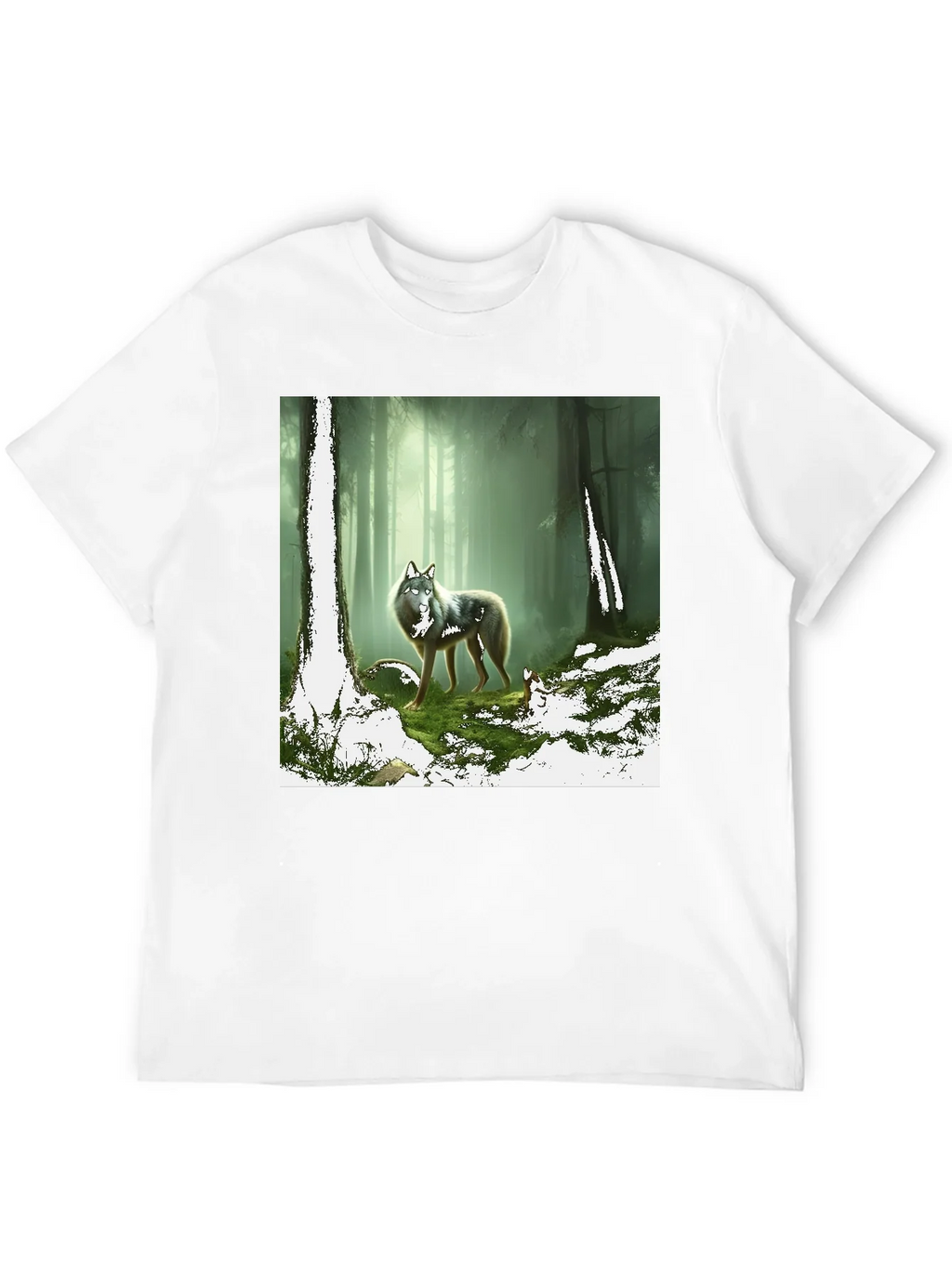 Wolf in Forest Graphic Print Black T-Shirt product image 11