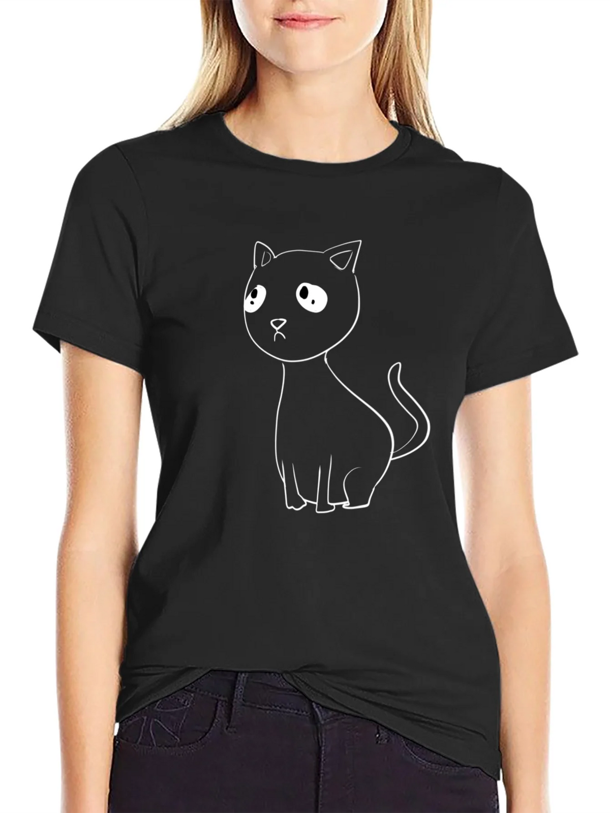 Cute Cat Graphic T-Shirt - Black Cotton Tee product image 1