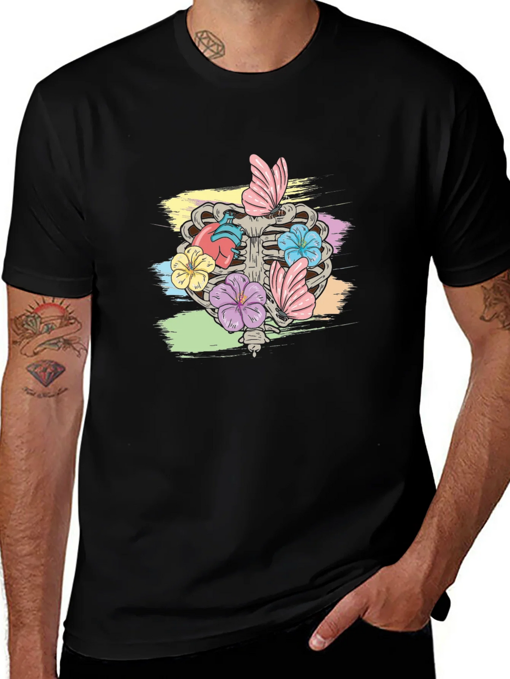Floral Rib Cage Graphic T-Shirt - Black product image 1