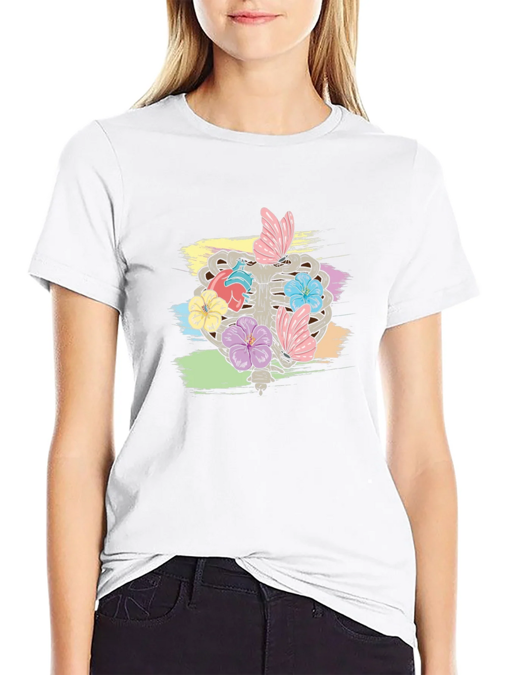 Floral Rib Cage Graphic T-Shirt - Black product image 8
