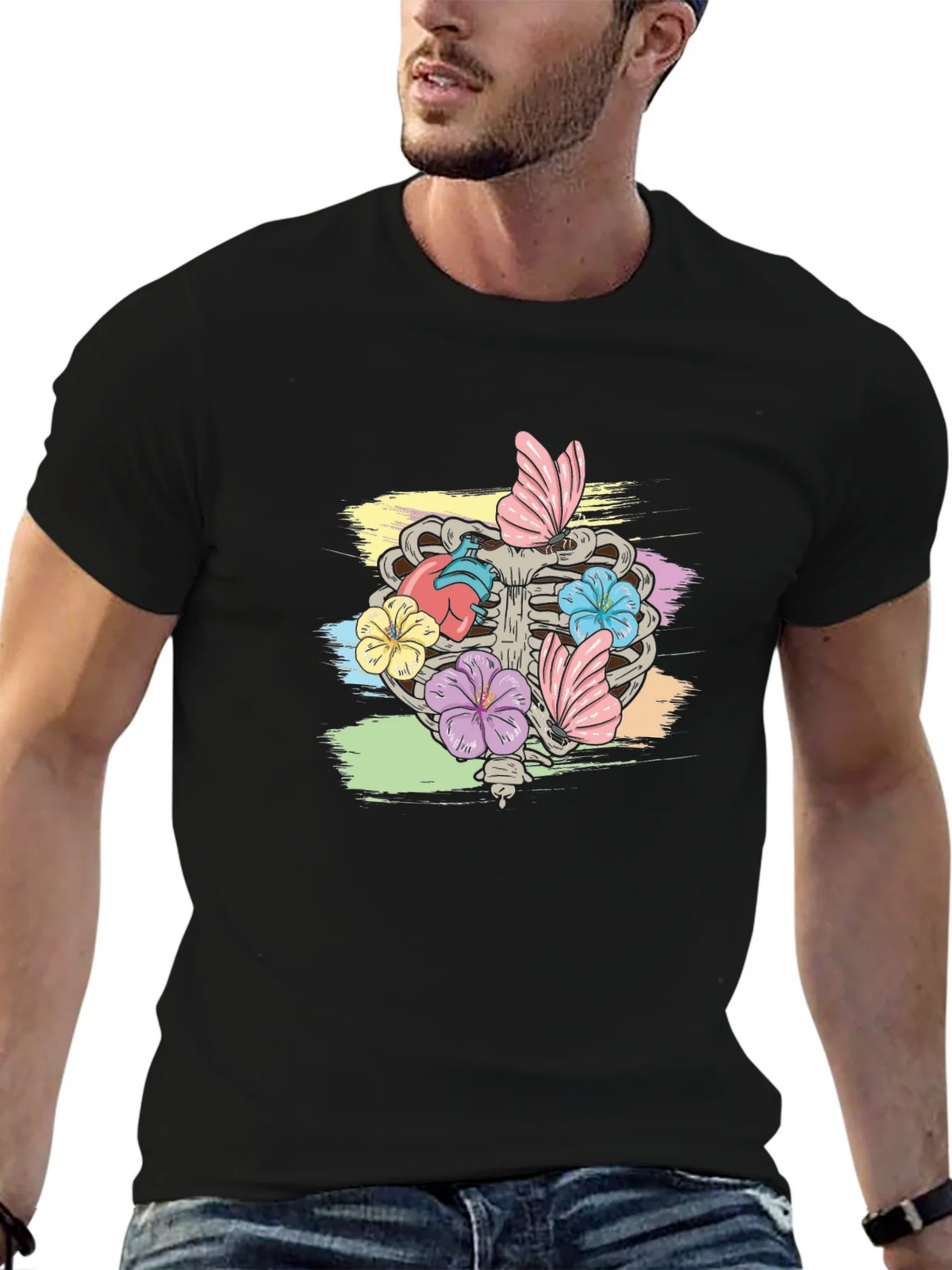 Floral Rib Cage Graphic T-Shirt - Black product image 6
