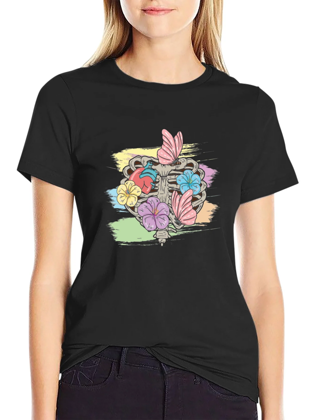Floral Rib Cage Graphic T-Shirt - Black product image 2