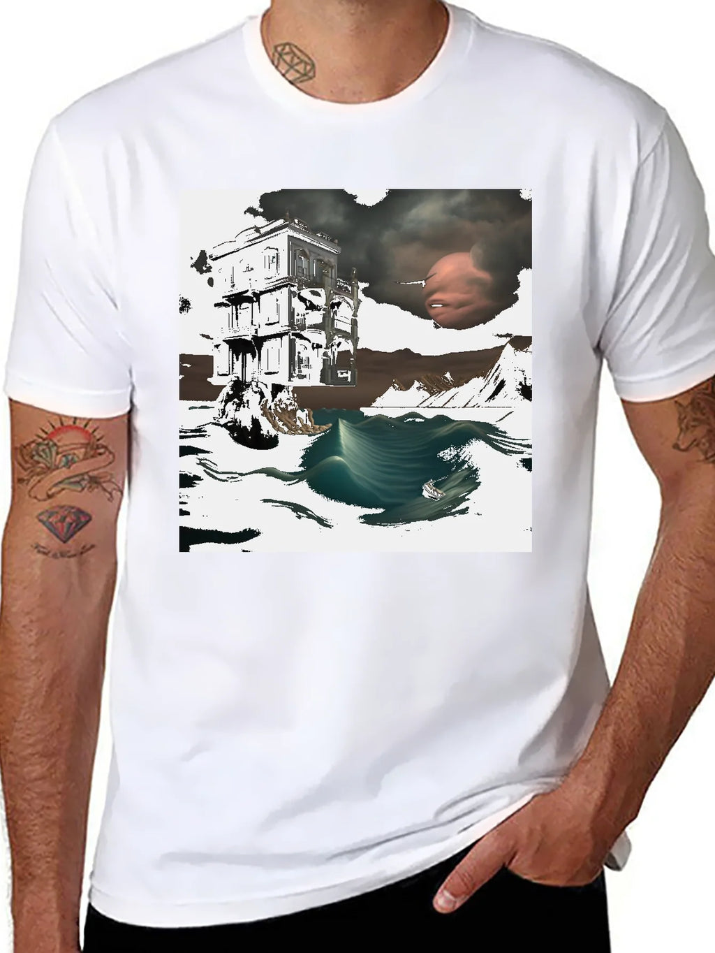 Surreal Art Print Black T-Shirt Unique Graphic Tee product image 7