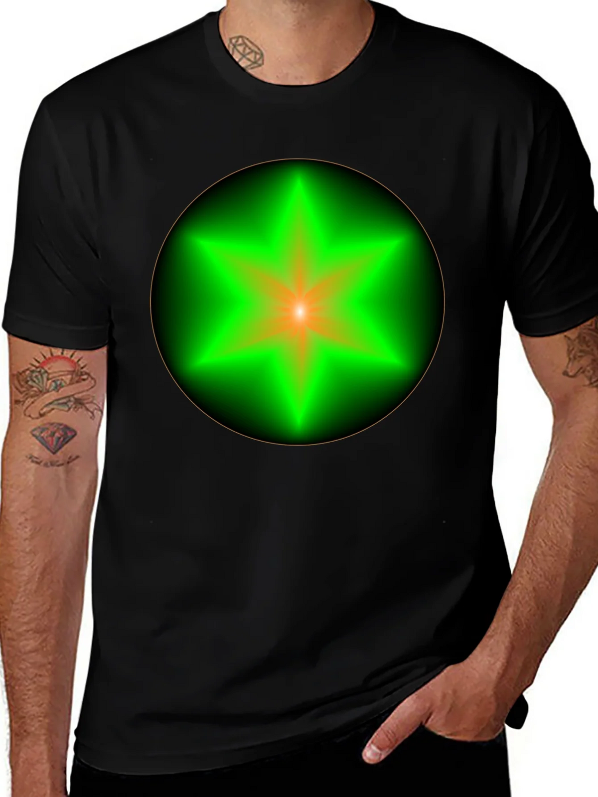 Neon Star Graphic Tee - Stylish Black Cotton T-Shirt product image 1