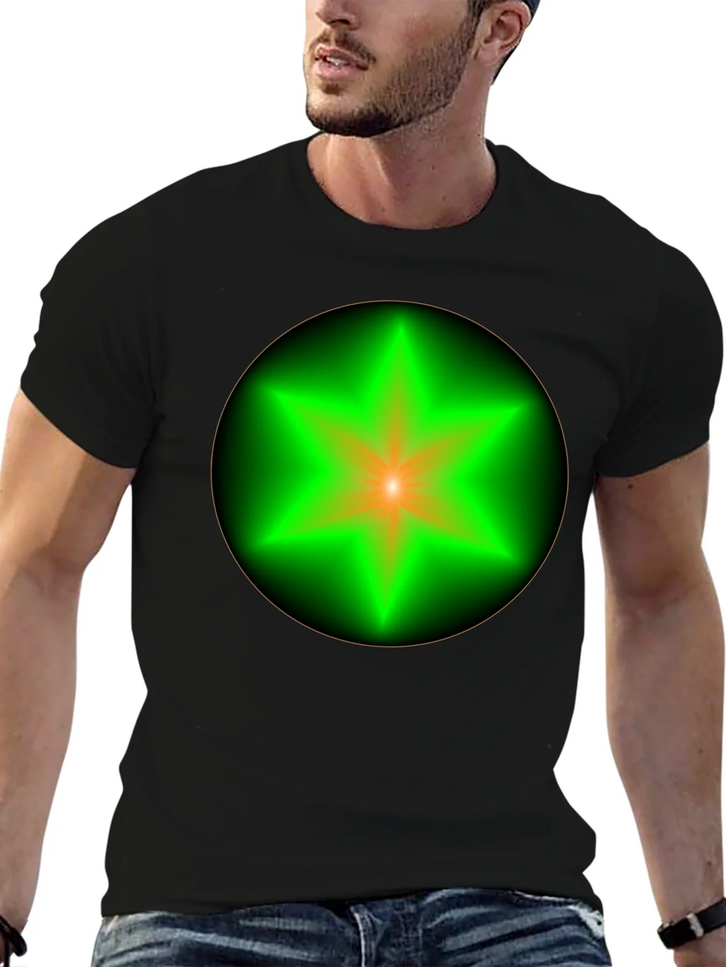 Neon Star Graphic Tee - Stylish Black Cotton T-Shirt product image 4