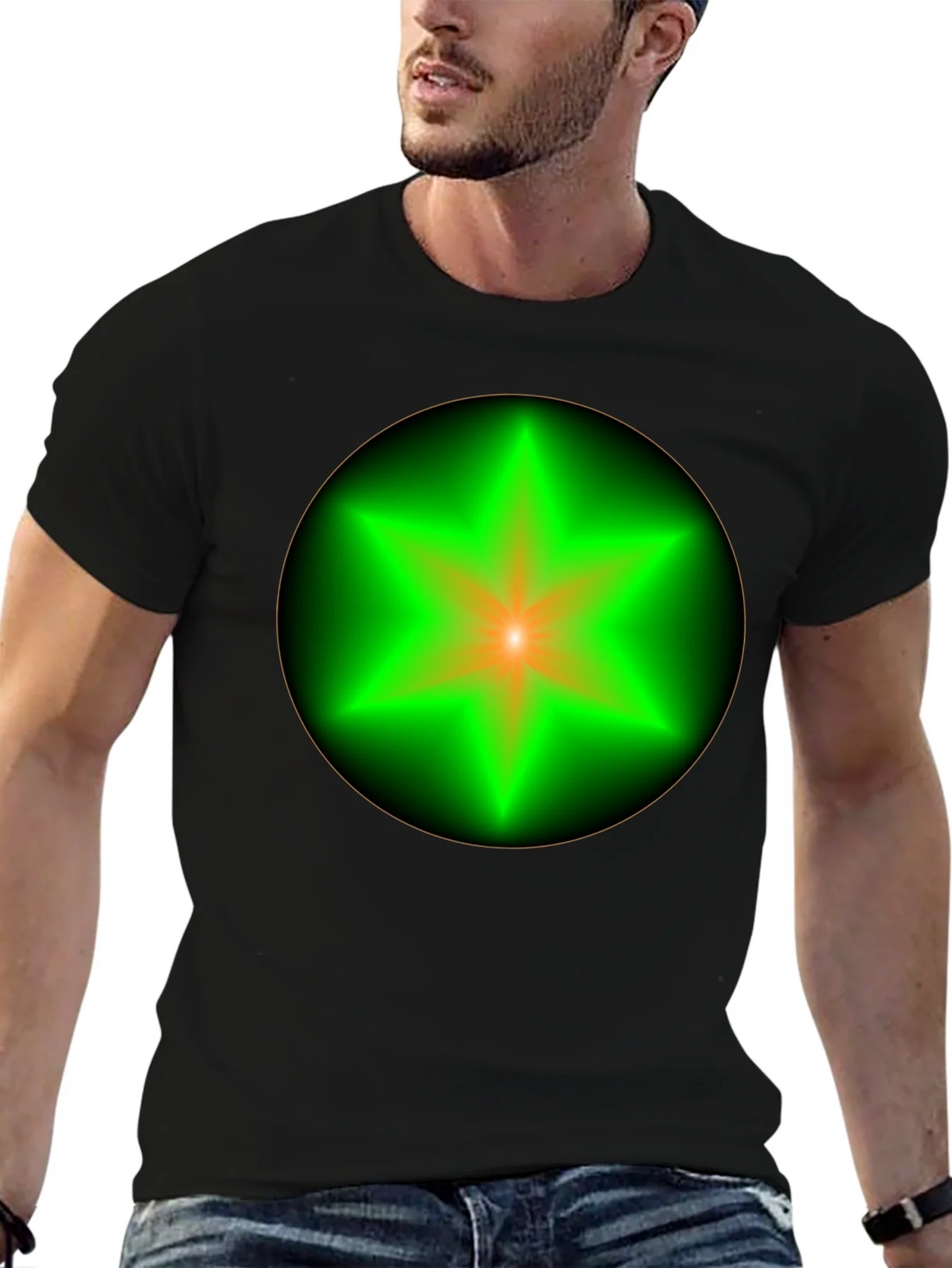 Neon Star Graphic Tee - Stylish Black Cotton T-Shirt product image 4