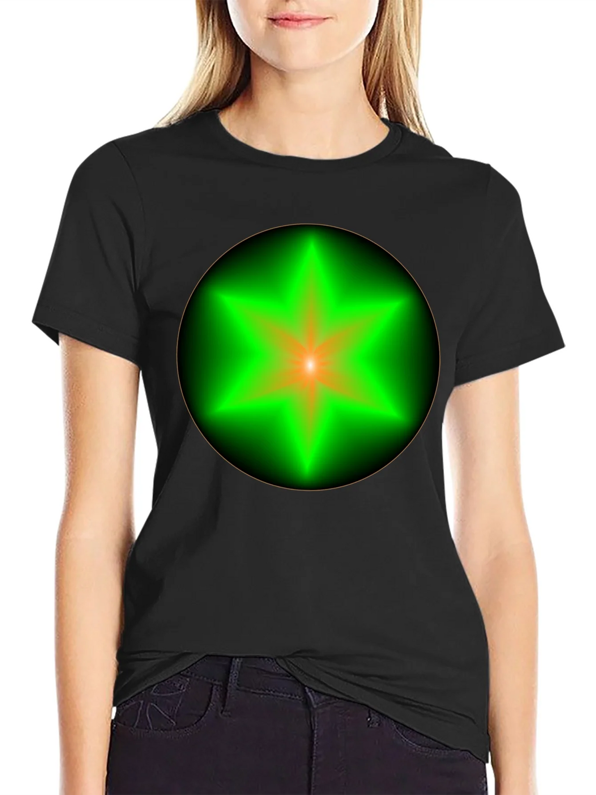 Neon Star Graphic Tee - Stylish Black Cotton T-Shirt product image 2