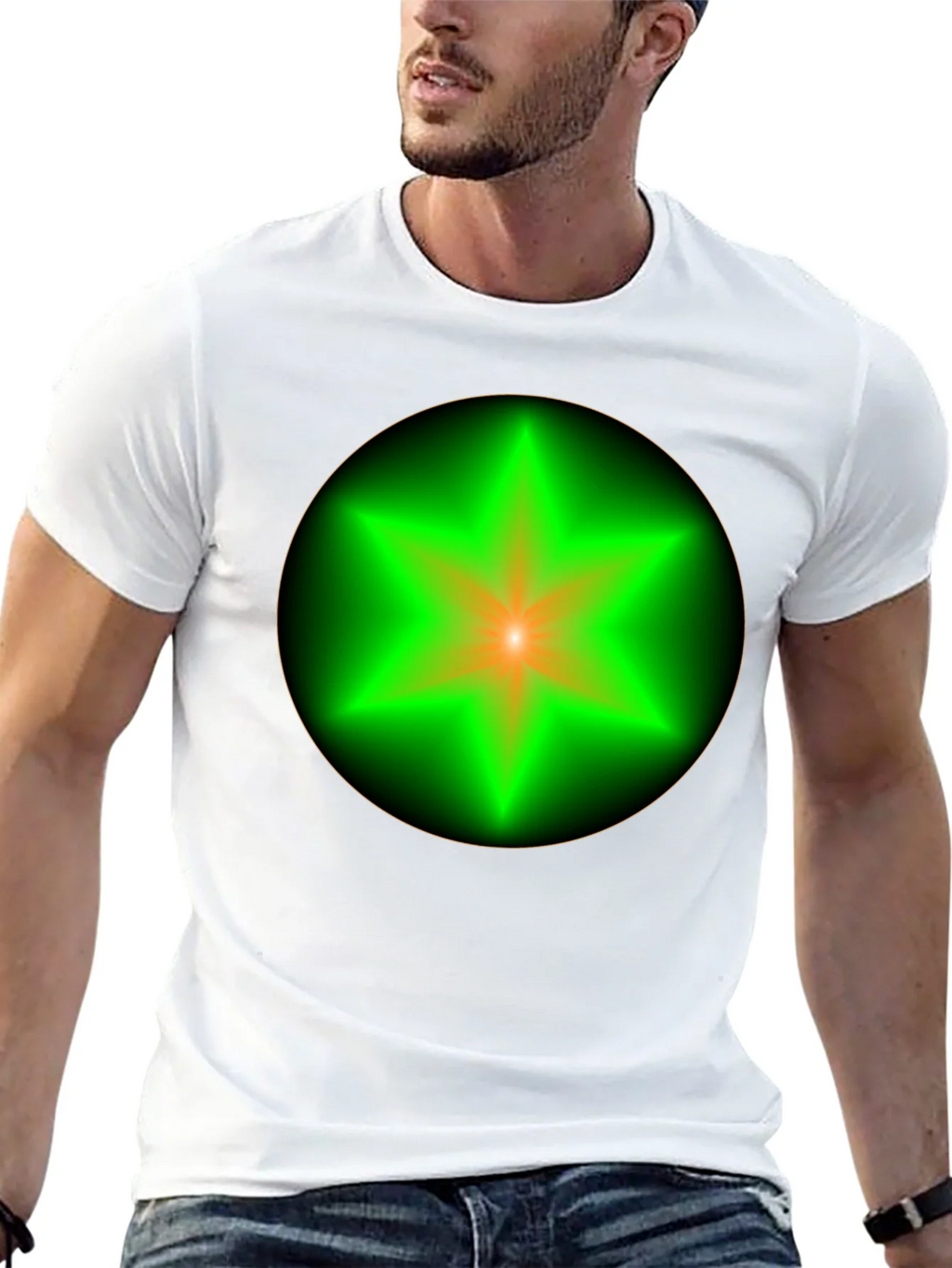Neon Star Graphic Tee - Stylish Black Cotton T-Shirt product image 9