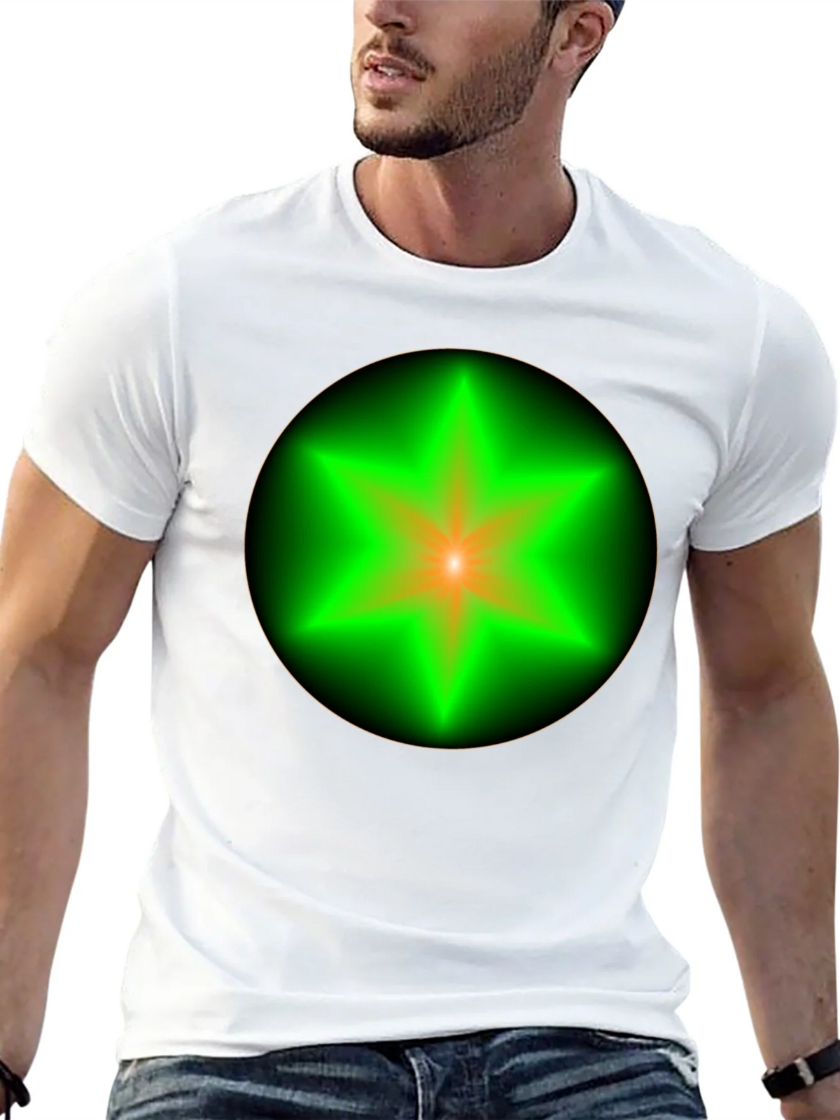 Neon Star Graphic Tee - Stylish Black Cotton T-Shirt product image 9