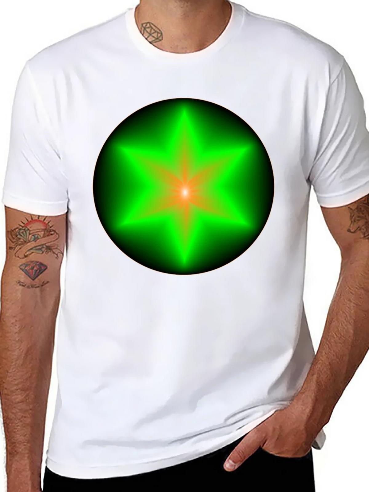 Neon Star Graphic Tee - Stylish Black Cotton T-Shirt product image 5