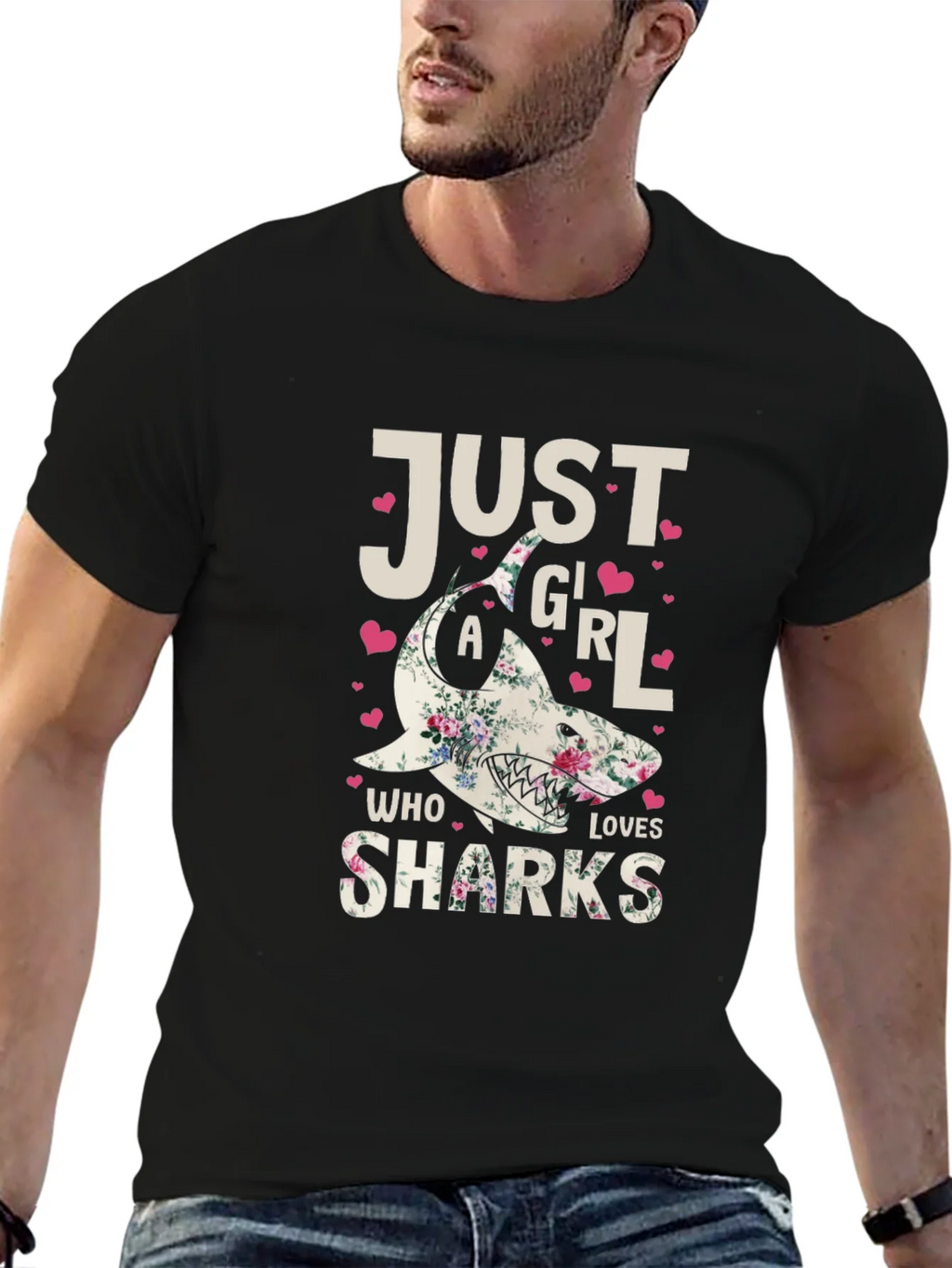 Floral Shark Graphic T-Shirt - Just A Girl Who Loves Sharks product image 6