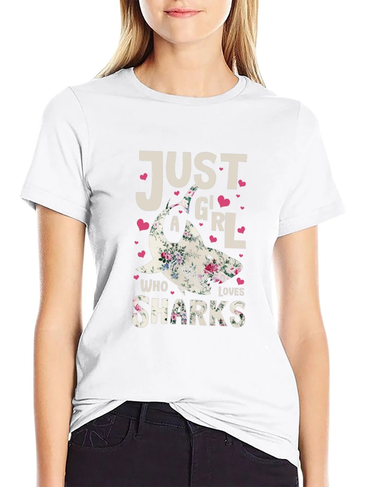 Floral Shark Graphic T-Shirt - Just A Girl Who Loves Sharks product image 8