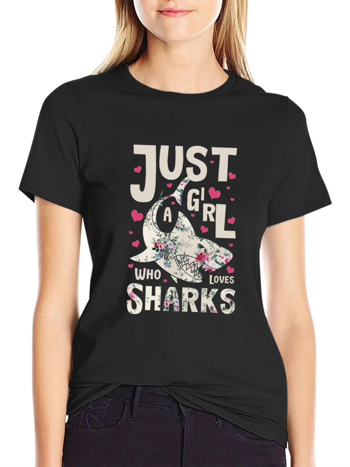 Floral Shark Graphic T-Shirt - Just A Girl Who Loves Sharks product image 2