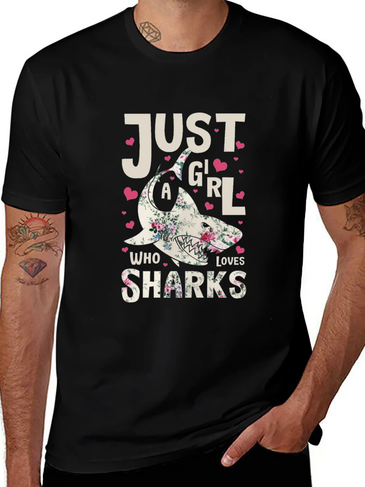 Floral Shark Graphic T-Shirt - Just A Girl Who Loves Sharks product image 1