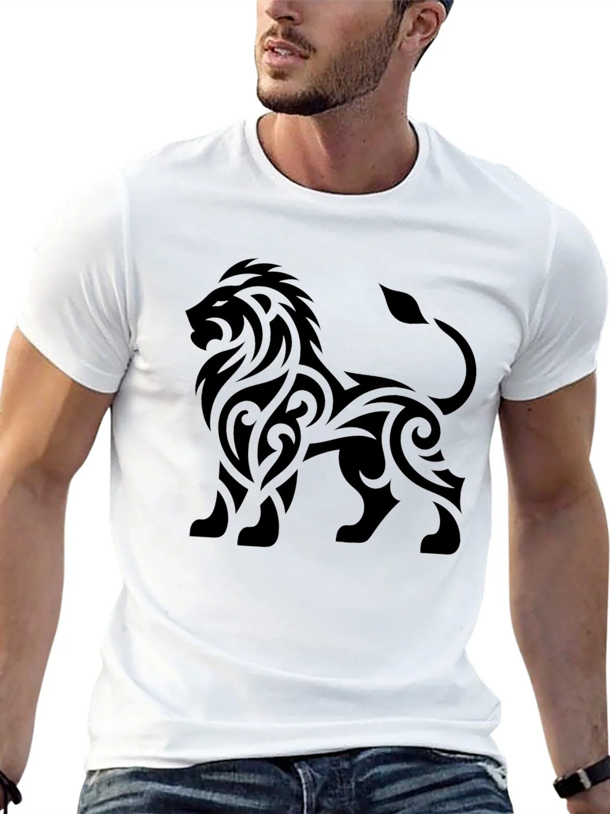 Lion Tribal Tattoo Black T-Shirt product image 12