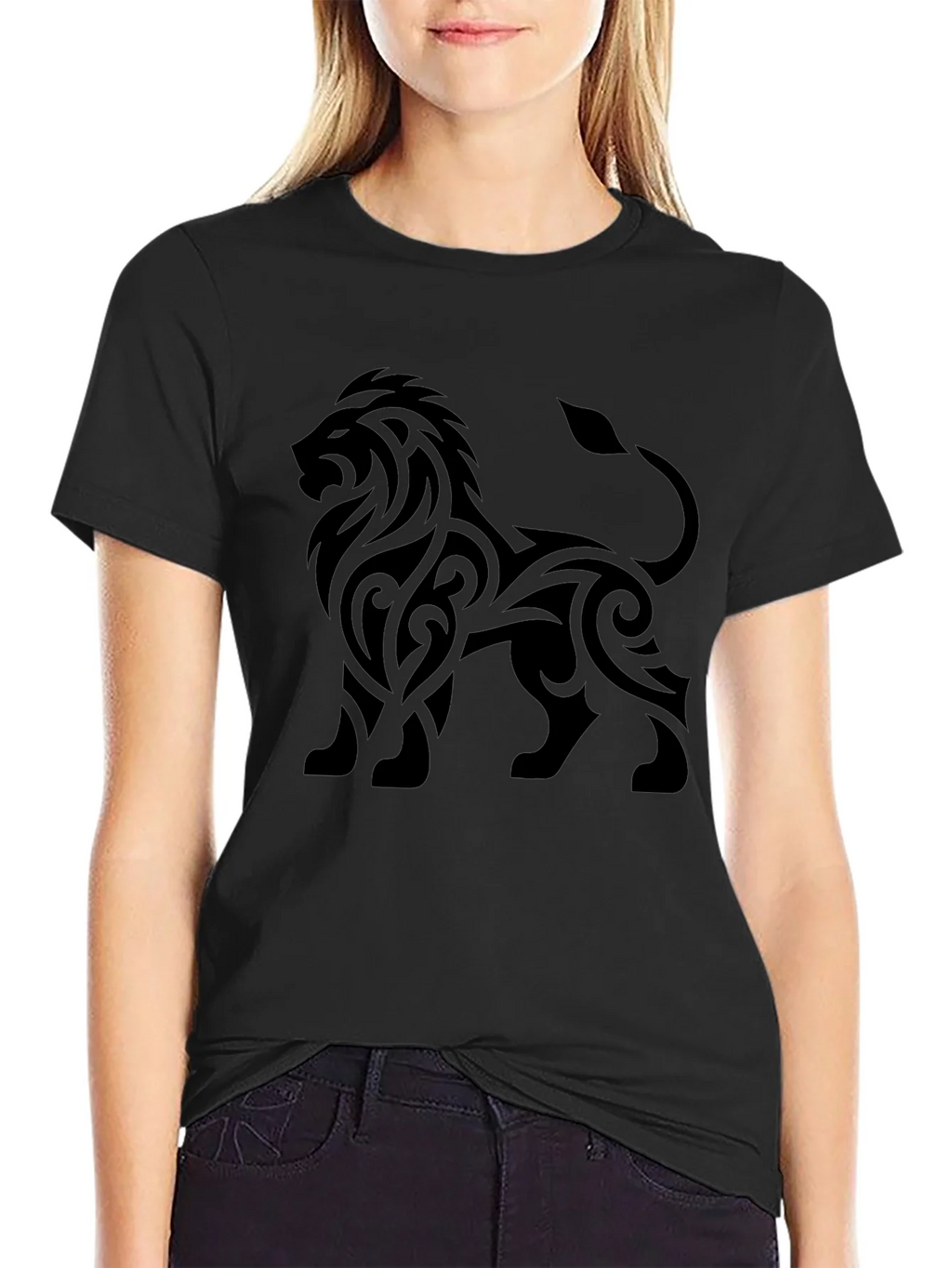 Lion Tribal Tattoo Black T-Shirt product image 2
