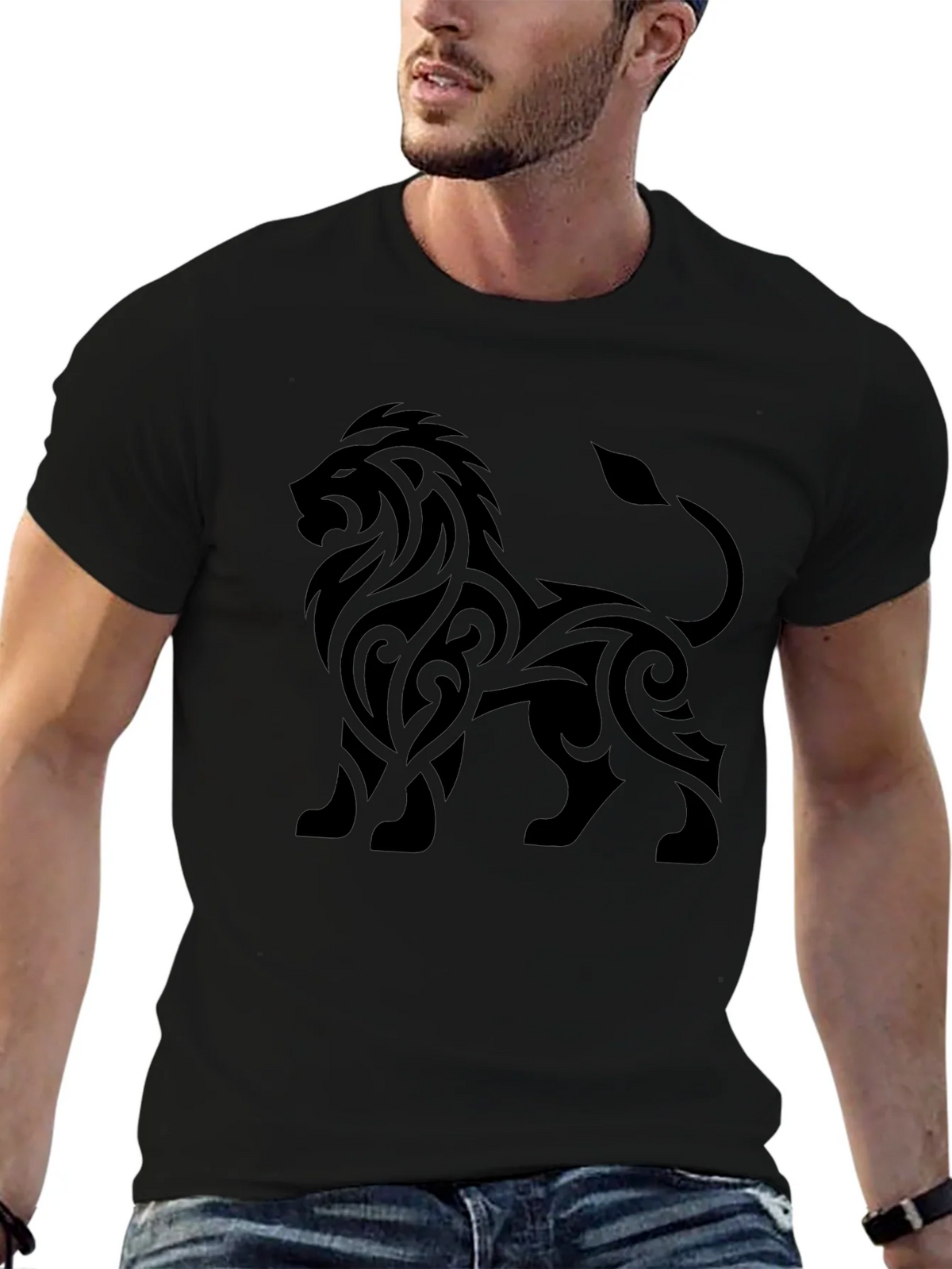 Lion Tribal Tattoo Black T-Shirt product image 6