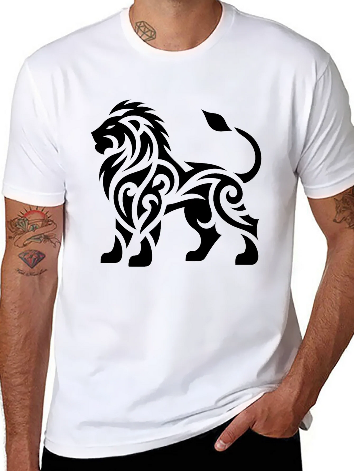 Lion Tribal Tattoo Black T-Shirt product image 7