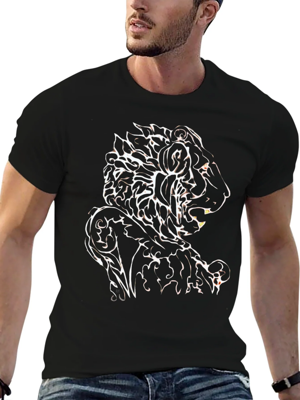 Tribal Lion Graphic Black T-Shirt product image 6