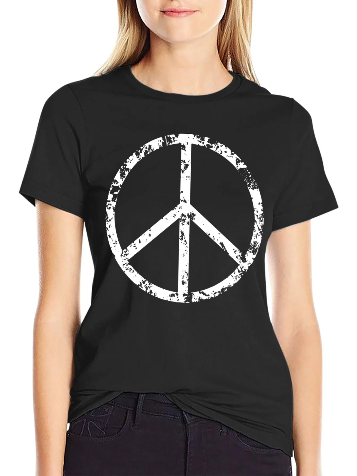 Peace Sign Graphic Tee - Black Cotton Blend Casual Shirt product image 2