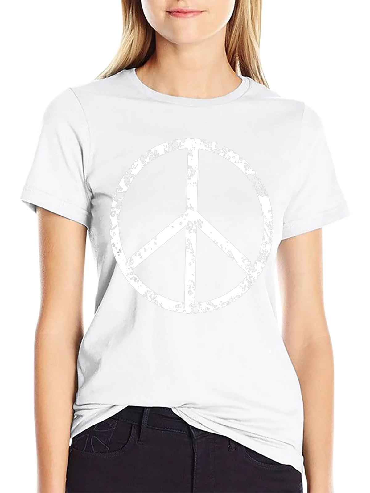 Peace Sign Graphic Tee - Black Cotton Blend Casual Shirt product image 8
