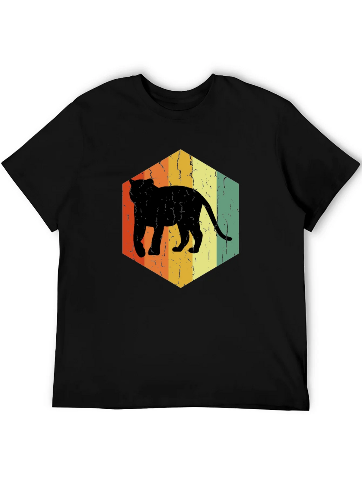 Retro Cat Hexagon Graphic T-Shirt - Black product image 2