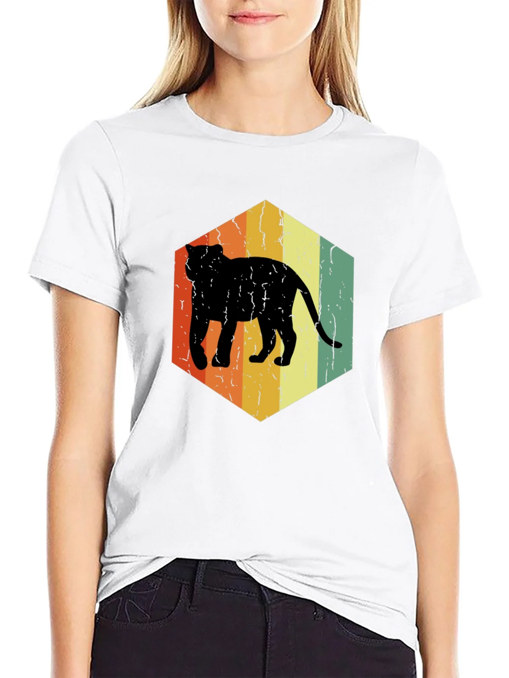 Retro Cat Hexagon Graphic T-Shirt - Black product image 4