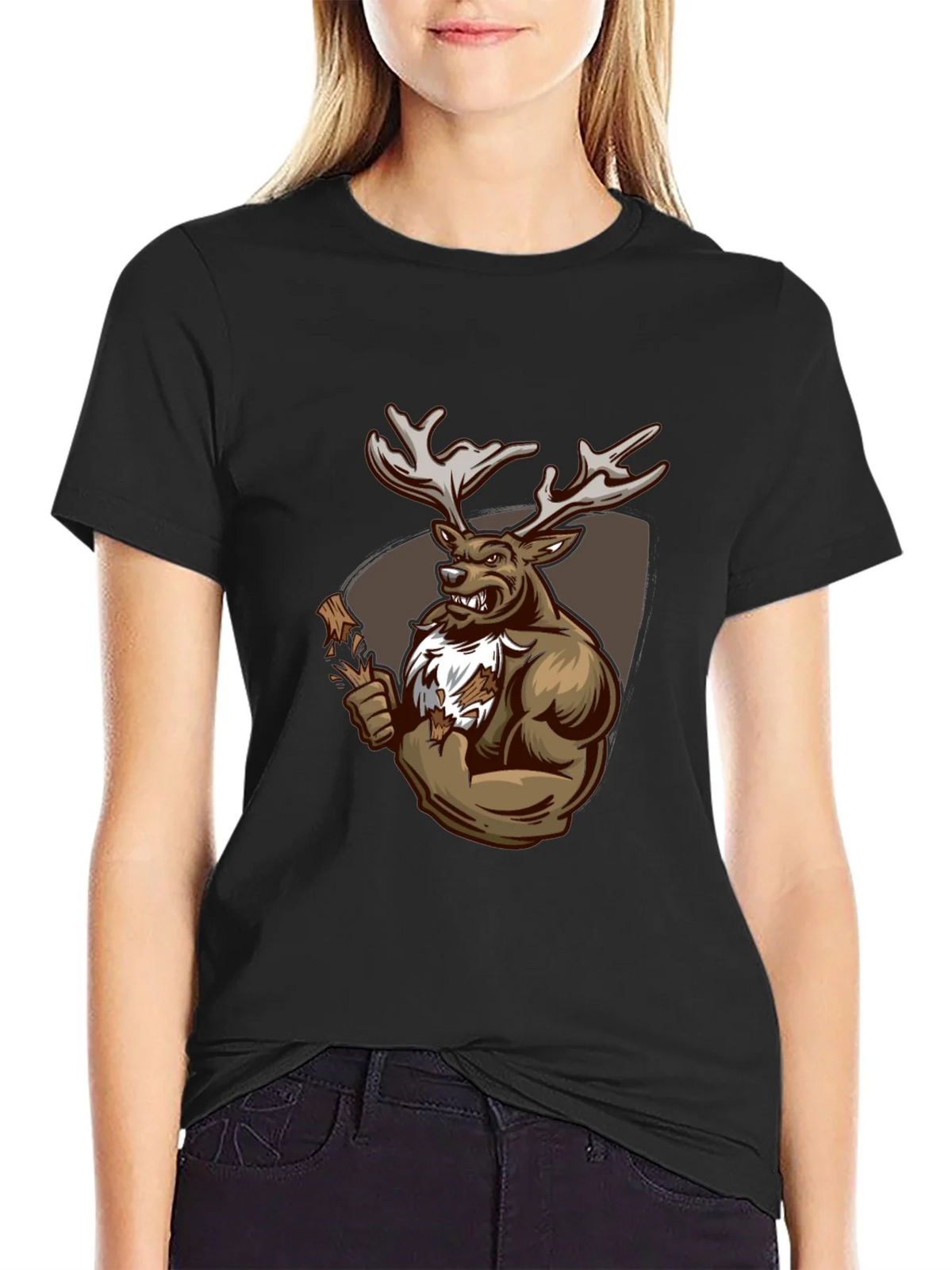 Black Graphic Tee: Muscular Deer product image 2