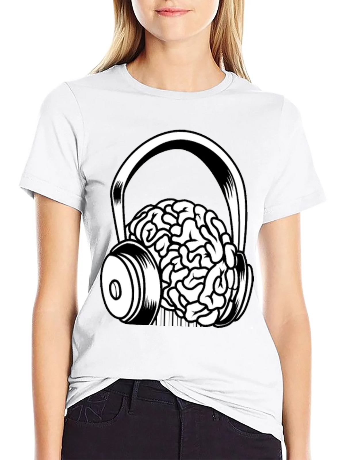 Brain in Headphones Graphic Tee - Black Cotton T-Shirt product image 8
