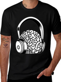 Brain in Headphones Graphic Tee - Black Cotton T-Shirt product image 1