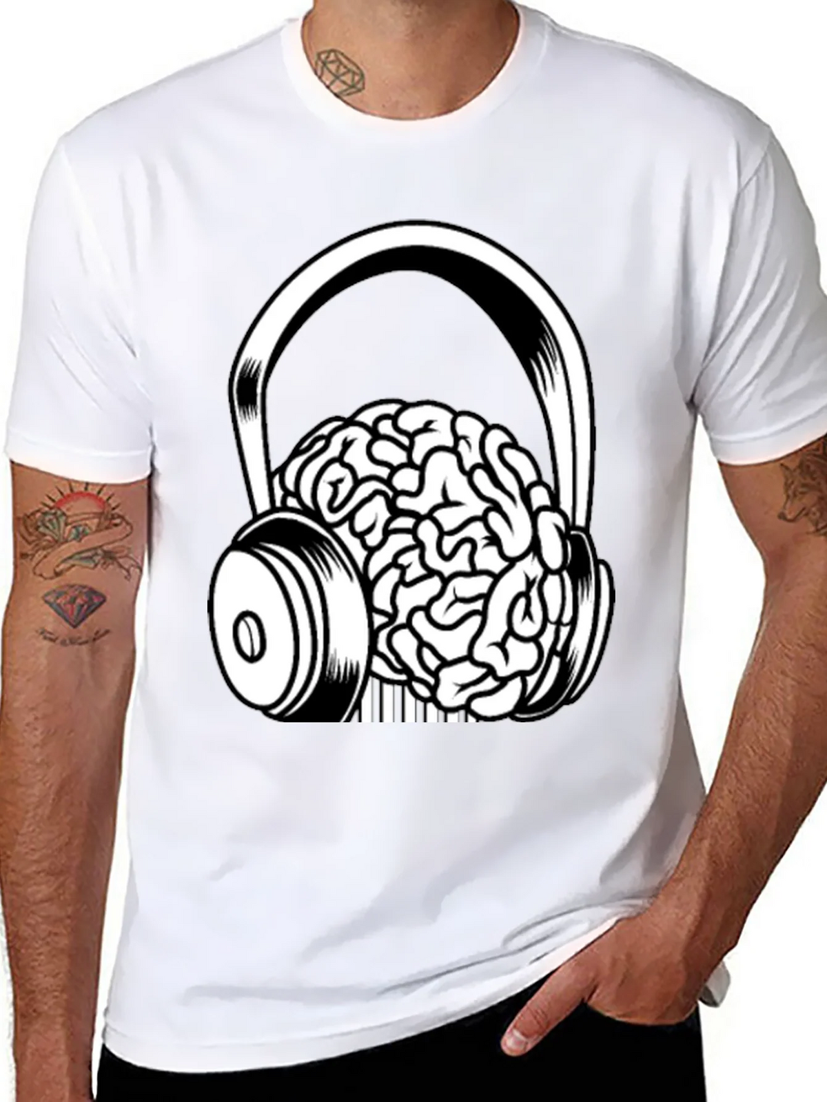 Brain in Headphones Graphic Tee - Black Cotton T-Shirt product image 7