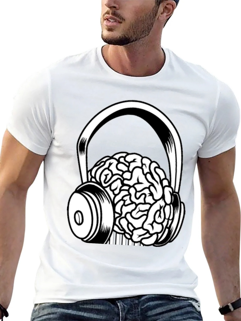Brain in Headphones Graphic Tee - Black Cotton T-Shirt product image 12